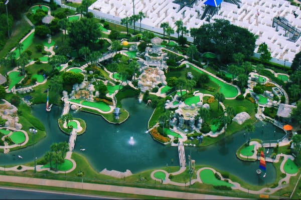 An image of a birds-eye-view of the Coconut Creek Family Fun Center in Panama City Beach, Florida.